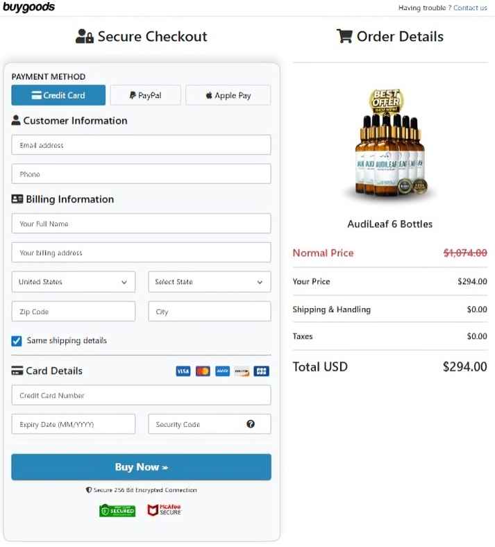 AudiLeaf order page